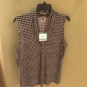 Anne Kline Sleeveless Pokadot Blouse, Size L